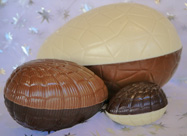 a picture of three chocolate eggs