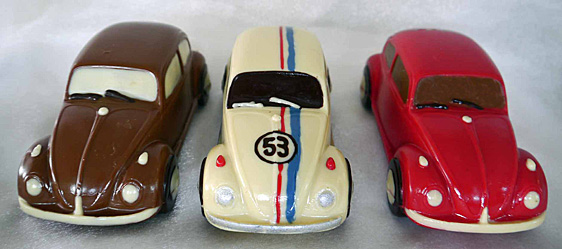 Hand-made chocolate VW beetle cars